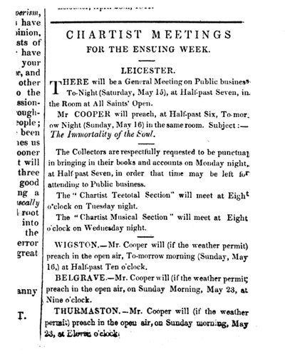 Notices for Chartist Meetings in the 